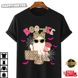 Preppy Leopard Ghost Boo Jee Pink Halloween T Shirt (3)