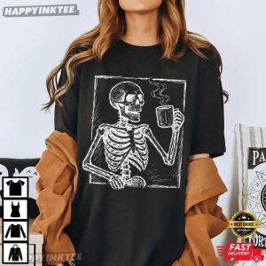 Subtle Fuck Trump Halloween Skeleton With Coffee T-Shirt