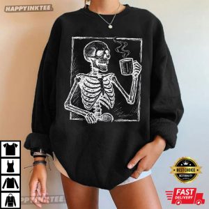 Subtle Fuck Trump Halloween Skeleton With Coffee T Shirt (2)