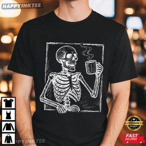Subtle Fuck Trump Halloween Skeleton With Coffee T Shirt (4)