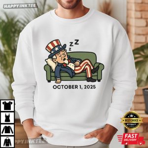Funny Government Shutdown Uncle Sam Sleeping October 1 2025 T Shirt (3)
