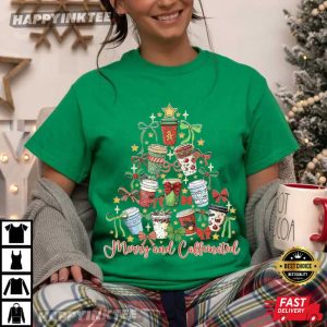 Merry And Caffeinated Christmas Tree Coffee T Shirt (2)
