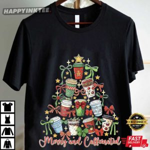 Merry And Caffeinated Christmas Tree Coffee T Shirt (4)