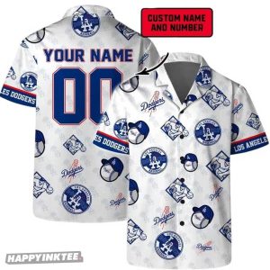 LA Dodgers Logo Custom Name And Number Hawaiian Shirt