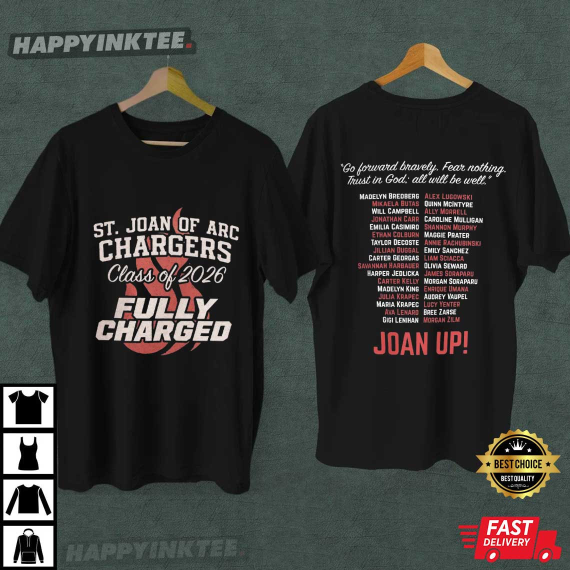 ST Joan Of Arc Chargers Class of 2026 Fully Charged T-Shirt ST Joan Of Arc Chargers Class of 2026 Fully Charged T-Shirt