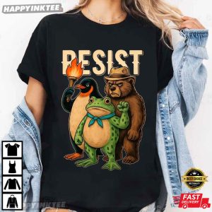 Portland Frog Protester Resist Animals Retro Penguin Frog Bear T Shirt (4)