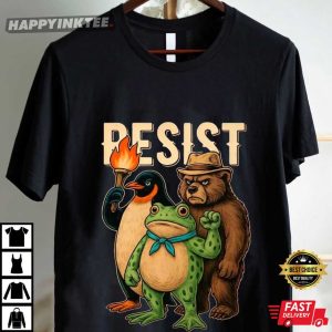 Portland Frog Protester Resist Animals Retro Penguin Frog Bear T Shirt (1)