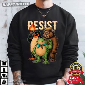 Portland Frog Protester Resist Animals Retro Penguin Frog Bear T Shirt (3)