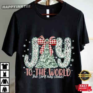 Joy to the World The Lord Has Come Bow Christmas T Shirt (1)