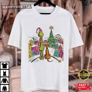 Grinch And Max Dog Retro Christmas Characters Grinchmas T Shirt (1)