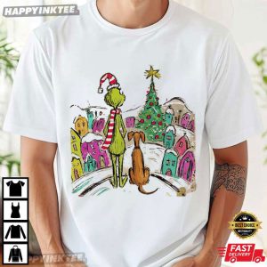 Grinch And Max Dog Retro Christmas Characters Grinchmas T-Shirt