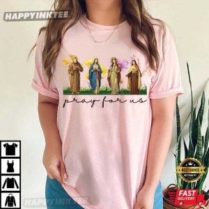 Catholic Saints Pray For Us Floral Women Religious T Shirt (4)