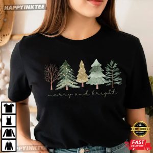 Merry And Bright Trees Winter Christmas T Shirt (2)