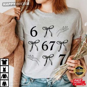 Six Seven Coquette Bow 67 Number Cute Minimalist Meme T Shirt (4)