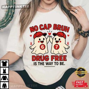 No Cap Bruh Drug Free Cute Ghosts Red Ribbon Anti Drug T Shirt (4)