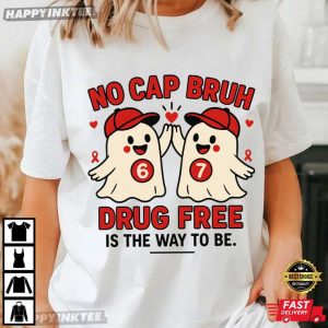 No Cap Bruh Drug Free Cute Ghosts Red Ribbon Anti Drug T-Shirt