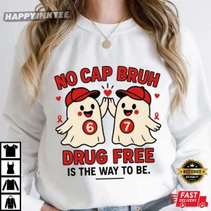 No Cap Bruh Drug Free Cute Ghosts Red Ribbon Anti Drug T Shirt (3)