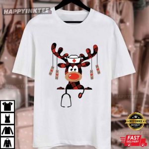Christmas Reindeer Santa Stethoscope Gift For Nurses Graduation T Shirt (1)
