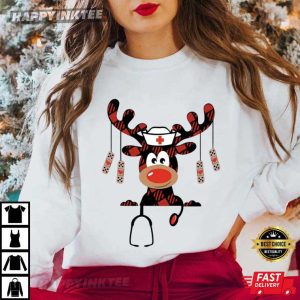 Christmas Reindeer Santa Stethoscope Gift For Nurses Graduation T Shirt (4)