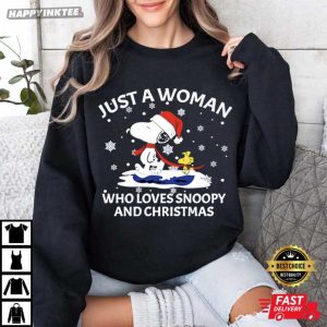 Just A Woman Who Loves Snoopy And Christmas Cute Snoopy T Shirt (1)