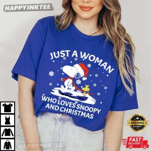 Just A Woman Who Loves Snoopy And Christmas Cute Snoopy T Shirt (3)