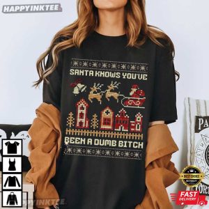 Santa Knows You’ve Been A Dumb Bitch Funny Christmas T-Shirt