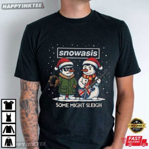 Snowasis Some Might Sleigh Snowman Rock Band Funny Christmas T-Shirt