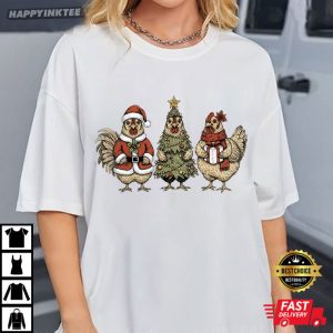 Chicken Christmas Tree Coquette Bow Christmas Gift T Shirt (1)