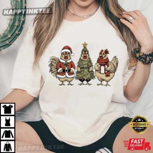 Chicken Christmas Tree Coquette Bow Christmas Gift T-Shirt
