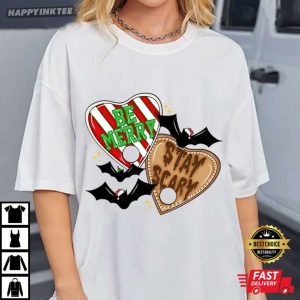 Be Merry Stay Scary Gingerbread Bats Spooky Christmas Gift T-Shirt