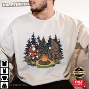 Funny Santa and Bigfoot Sasquatch Camping Retro Xmas Gift T Shirt (1)