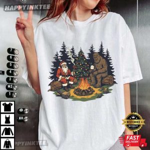 Funny Santa and Bigfoot Sasquatch Camping Retro Xmas Gift T Shirt (2)