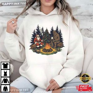 Funny Santa and Bigfoot Sasquatch Camping Retro Xmas Gift T Shirt (3)