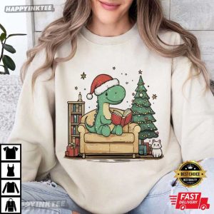 Christmas Dinosaurs Lover Librarian Teacher Gift T Shirt (3)