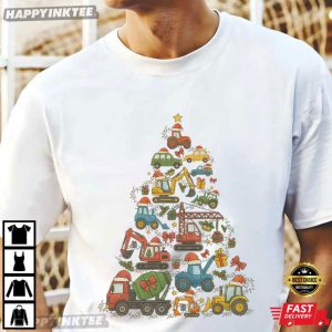 Christmas Truck Tree Funny Construction Vehicles Cute Christmas T Shirt (1)