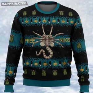 Christmas Alien Free Hugs Retro Horror Movie Ugly Sweater