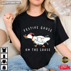 Festive Goose On The Loose Christmas Cute Xmas Duck T Shirt (1)