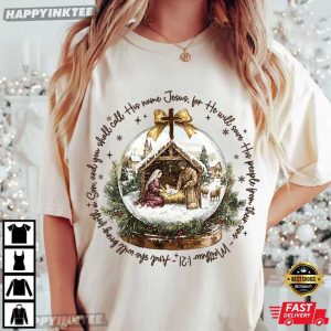 Jesus Christmas Night Vintage Bible Verse Matthew 1 21 T-Shirt