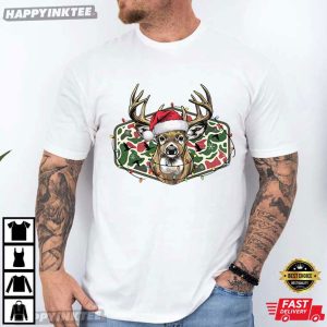 Deer Head Hunting Camo Funny Christmas Merry And Bright Holiday T-Shirt