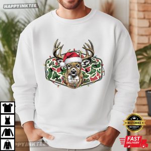 Deer Head Hunting Camo Funny Christmas Merry And Bright Holiday T Shirt (3)