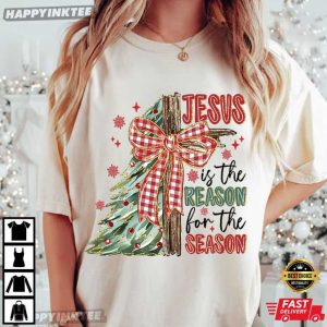 Jesus Is The Reason For A Season Preppy Christmas Red Plaid T Shirt (1)