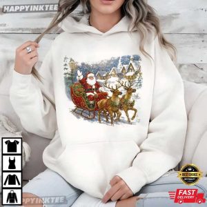 Santa Sleigh Reindeer Vintage 90s Christmas Gifts T Shirt (4)