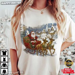 Santa Sleigh Reindeer Vintage 90s Christmas Gifts T Shirt (1)