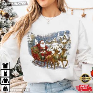 Santa Sleigh Reindeer Vintage 90s Christmas Gifts T Shirt (3)