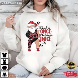 Santa I Check Once I Check Maybe Twice Christmas Retro Holiday T Shirt (1)