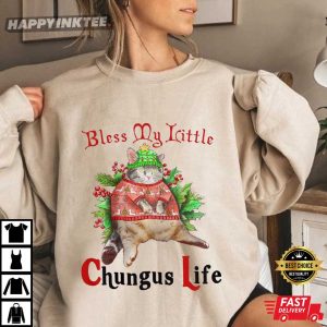 Blessed My Little Chungus Life Funny Cat Meme Christmas T Shirt (3)
