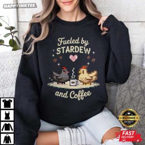 Fueled By Stardew And Coffee Pixel Chicken Gamer Girl Gift T Shirt (3)