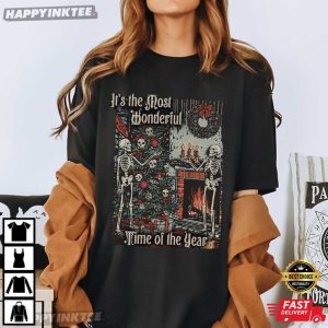Wonderful Time Of The Year Skeletons Gothic Dark Christmas T Shirt (2)