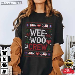 Wee Woo Crew Emergency Services Christmas Ugly Sweater Style T Shirt (1)