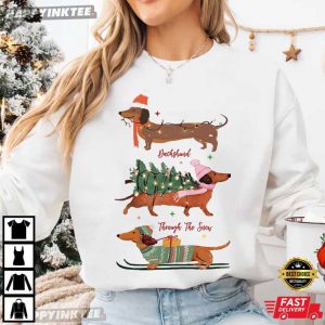 Dachshund Through The Snow Christmas Holiday T Shirt (4)